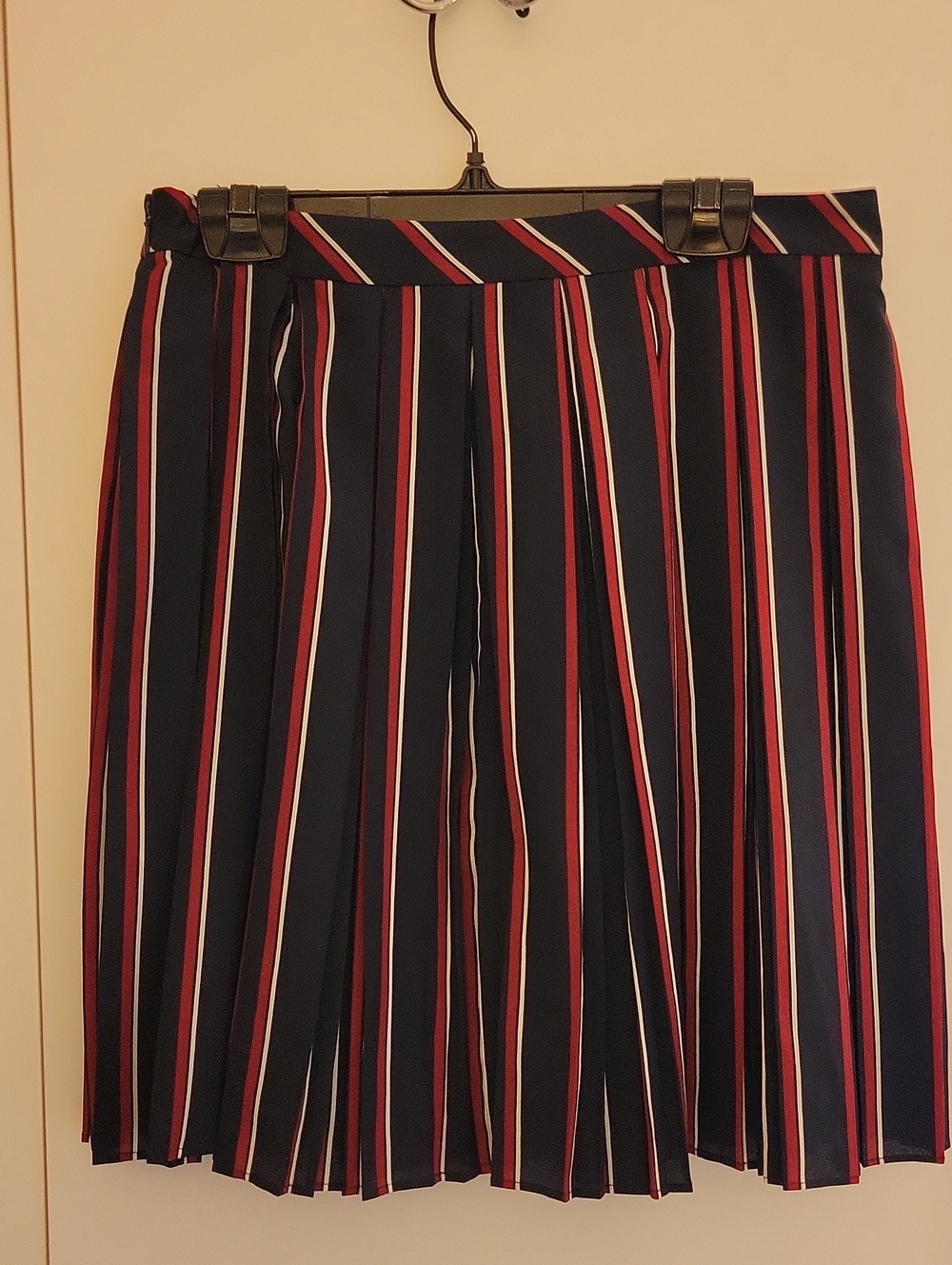Banana Republic Navy Pleated A-Line Skirt with Red and White Stripes